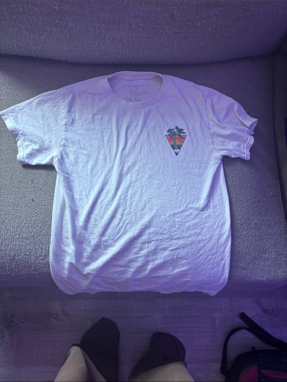 Retrofit White Crewneck Tee Rest In paradise tropical design